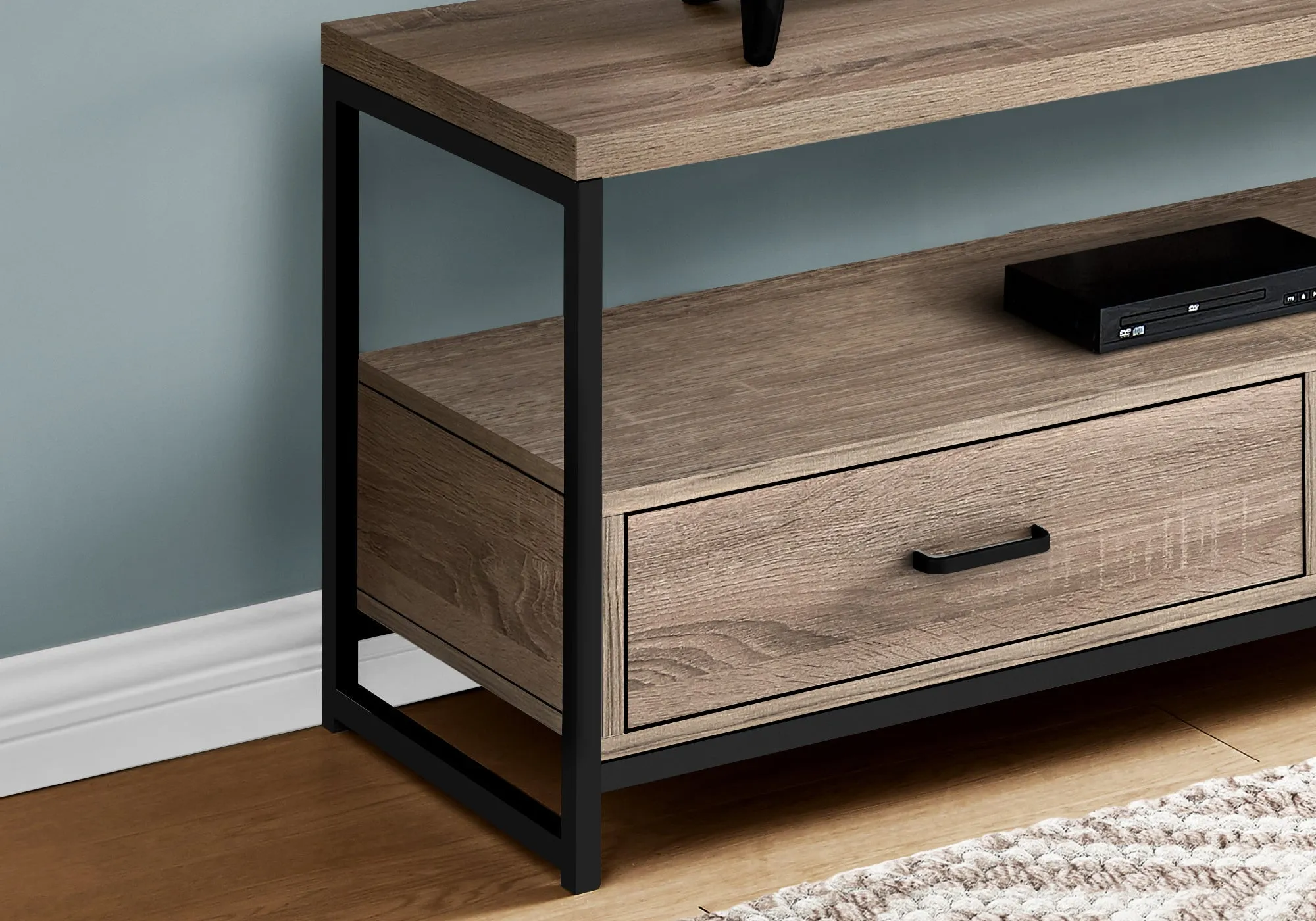 Tv Stand - 48"L / Dark Taupe / Black Metal