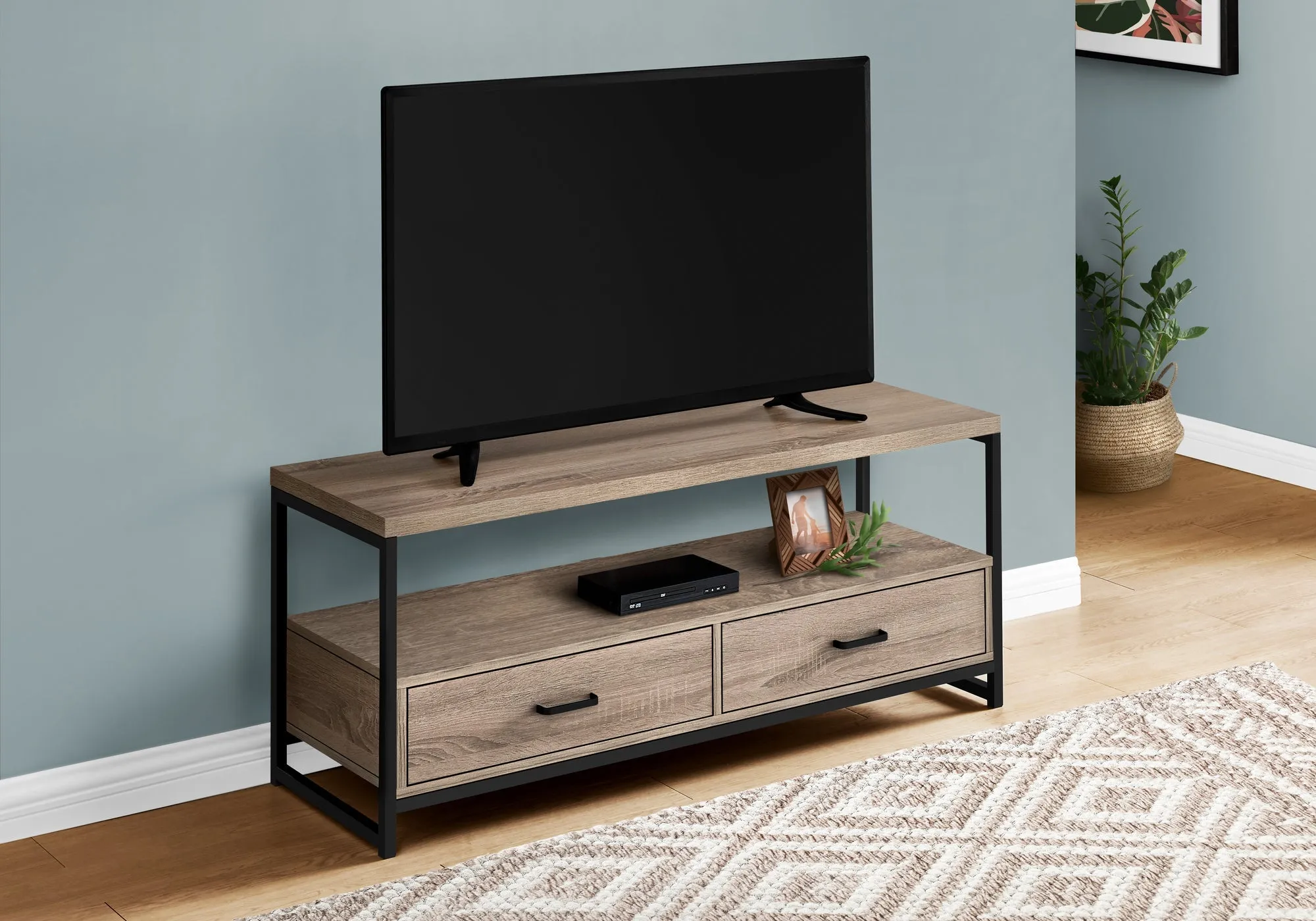 Tv Stand - 48"L / Dark Taupe / Black Metal