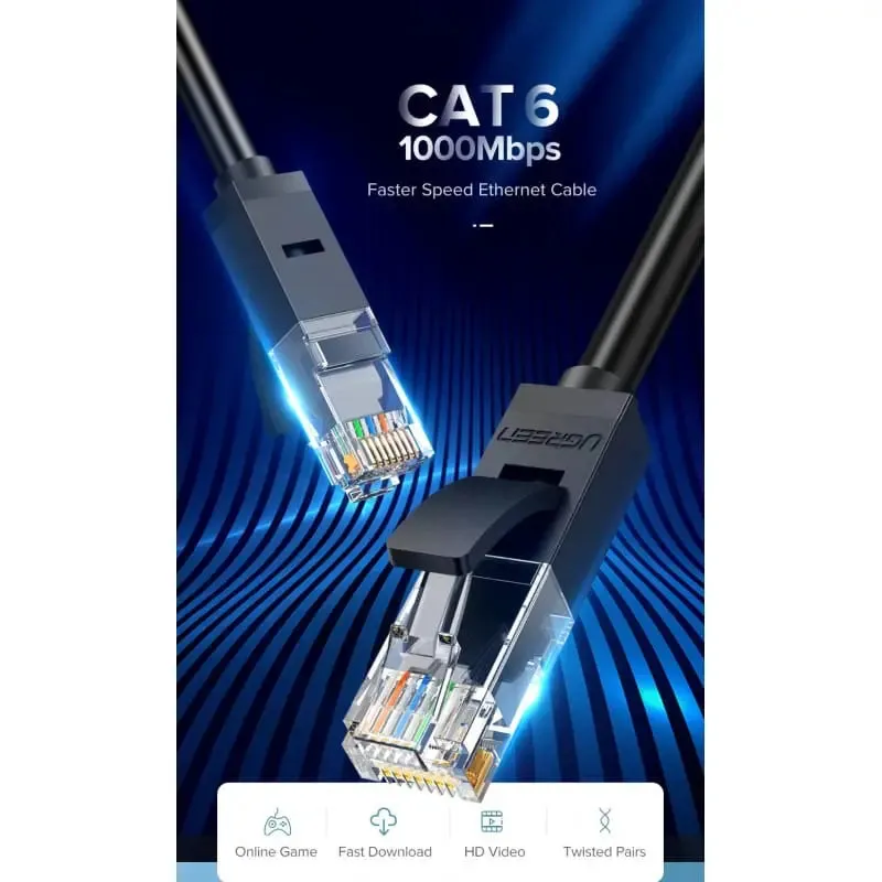 Ugreen 3m Cat 6 Core-8 U/UTP 1000Mbps Lan Cable For Connecting  a computer to a printer , router, switch box or other network element (20161)