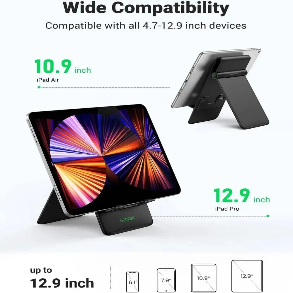 UGREEN Height Adjustable Foldable Desk Tablet Stand Compatible with iPad Pro/Mini/Air, iPhone 14/13 Pro Max, Galaxy Tab S7/S6/S5e, Switch - Black (20439)