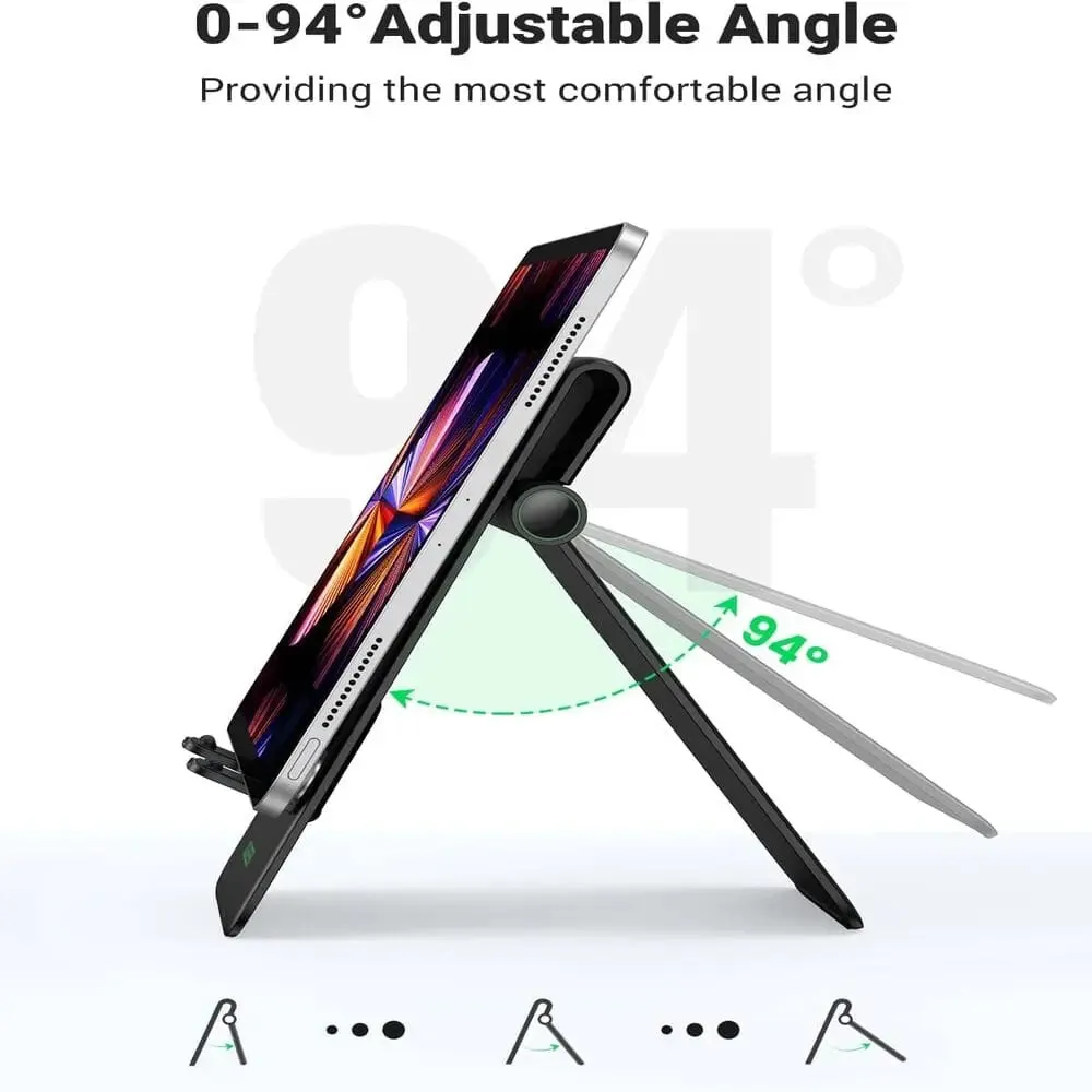 UGREEN Height Adjustable Foldable Desk Tablet Stand Compatible with iPad Pro/Mini/Air, iPhone 14/13 Pro Max, Galaxy Tab S7/S6/S5e, Switch - Black (20439)