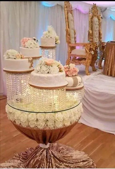 Wedding cake stand [ Crystal cake stand, 4 tiers crystal wedding cake holder cascading display stand plus LED lights by Crystal wedding uk